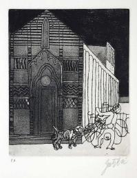 Franco GENTILINI, Cattedrale con cane e acrobata